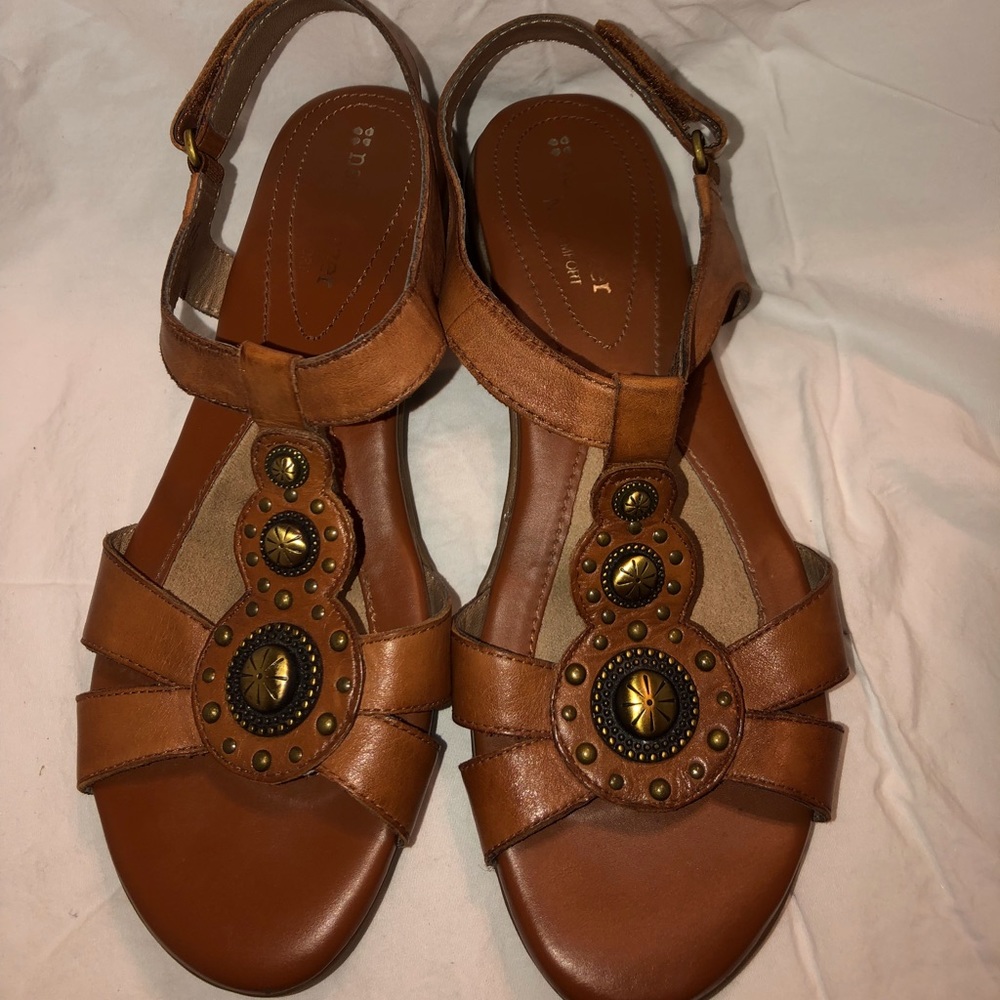 Ladies brown sandals with embellishments